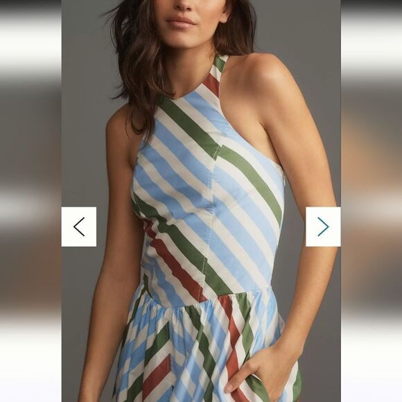 Maeve Anthropologie Halter Midi Sundress Striped Neutral Mot Size M - Picture 3 of 11